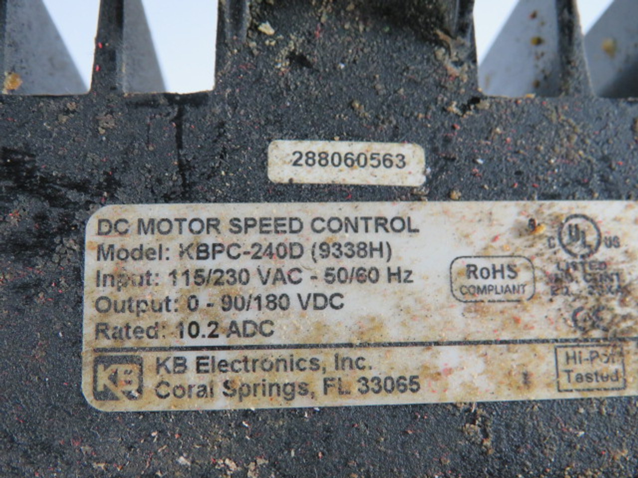 KB Drive KBPC-240D 9338H DC Motor Speed Control In. 115/230VAC 50/60Hz USED