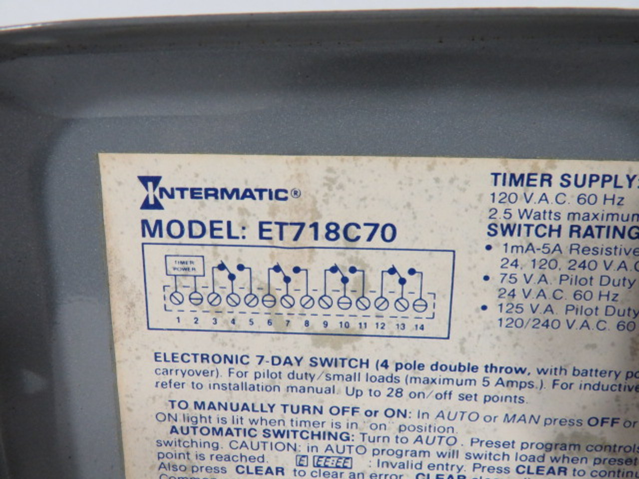 Intermatic ET718C70 Electronic Time Switch 120 VAC 60Hz USED