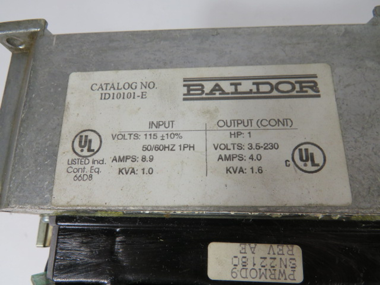 Baldor ID10101-E AC Inverter Drive *Missing Top* In. 115V 50/60Hz ! AS IS !