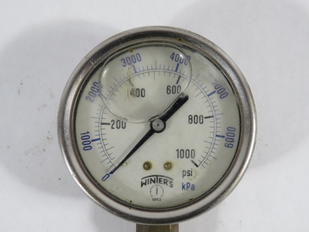 Winters PFQ2202R1 0-1000PSI 0-6800kPa Liquid-Filled Pressure Gauge USED