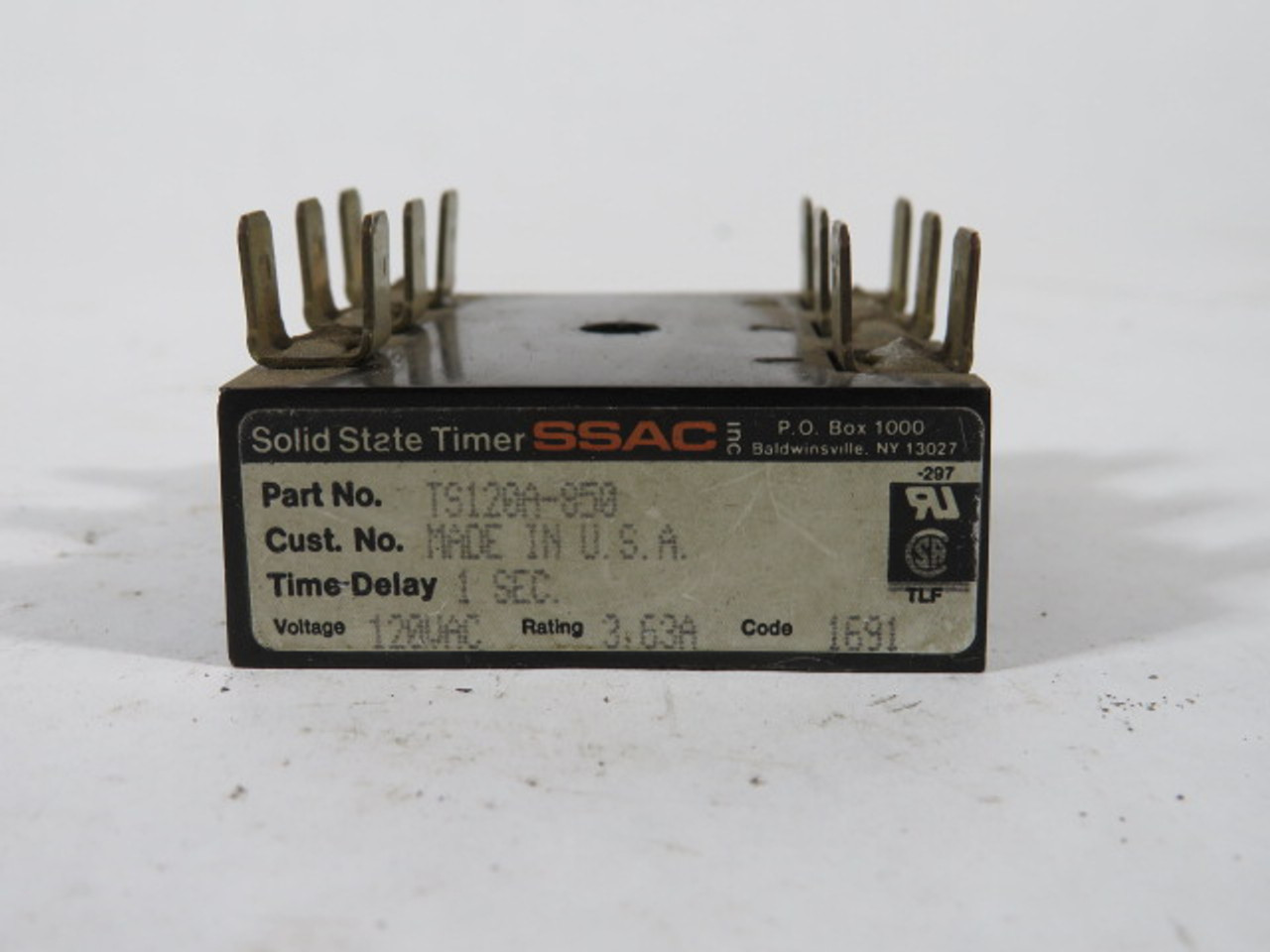 SSAC TS120A-850 Solid State Timer 1 Second Time Delay 120VAC USED