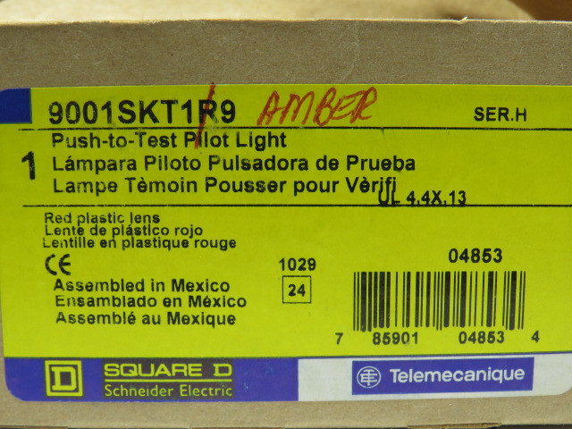 Square D 9001-SKT1A9 Ser H Push-To-Test Pilot Light Amber Dome Lens 1NC ! NOP !