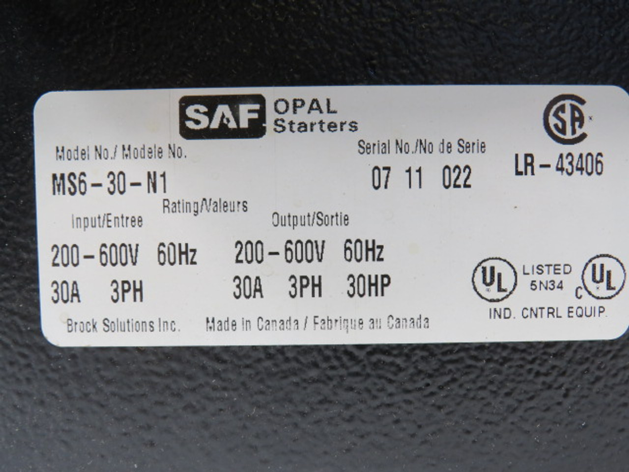 SAF Drives MS6-30-N Opal Pro Reduced Voltage Starter 30HP 200-600V 30A ! NOP !