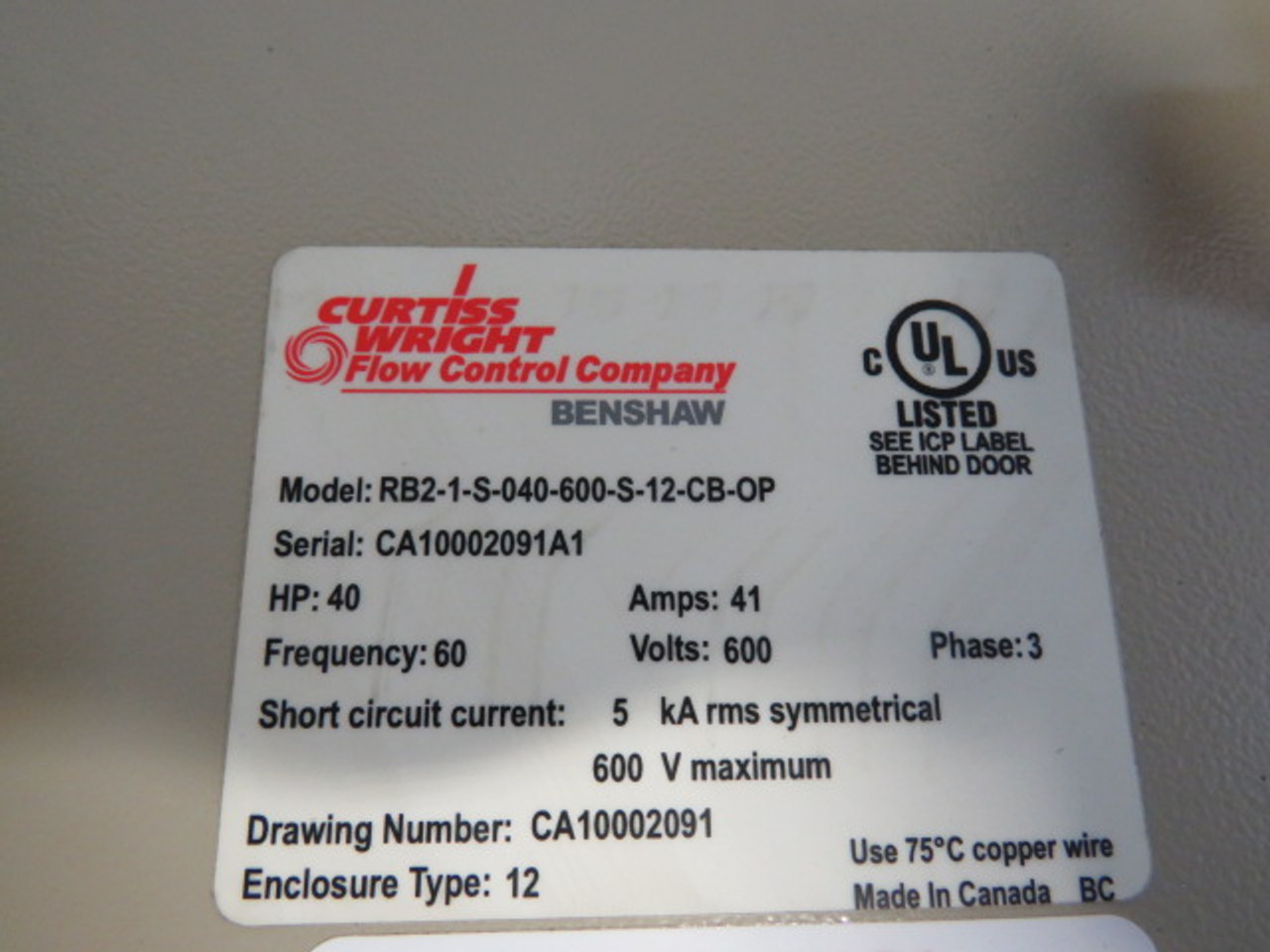 Curtiss-Wright RB2-1-S-040-600-S-12-CB-OP Soft Starter Pump Control ! NOP !