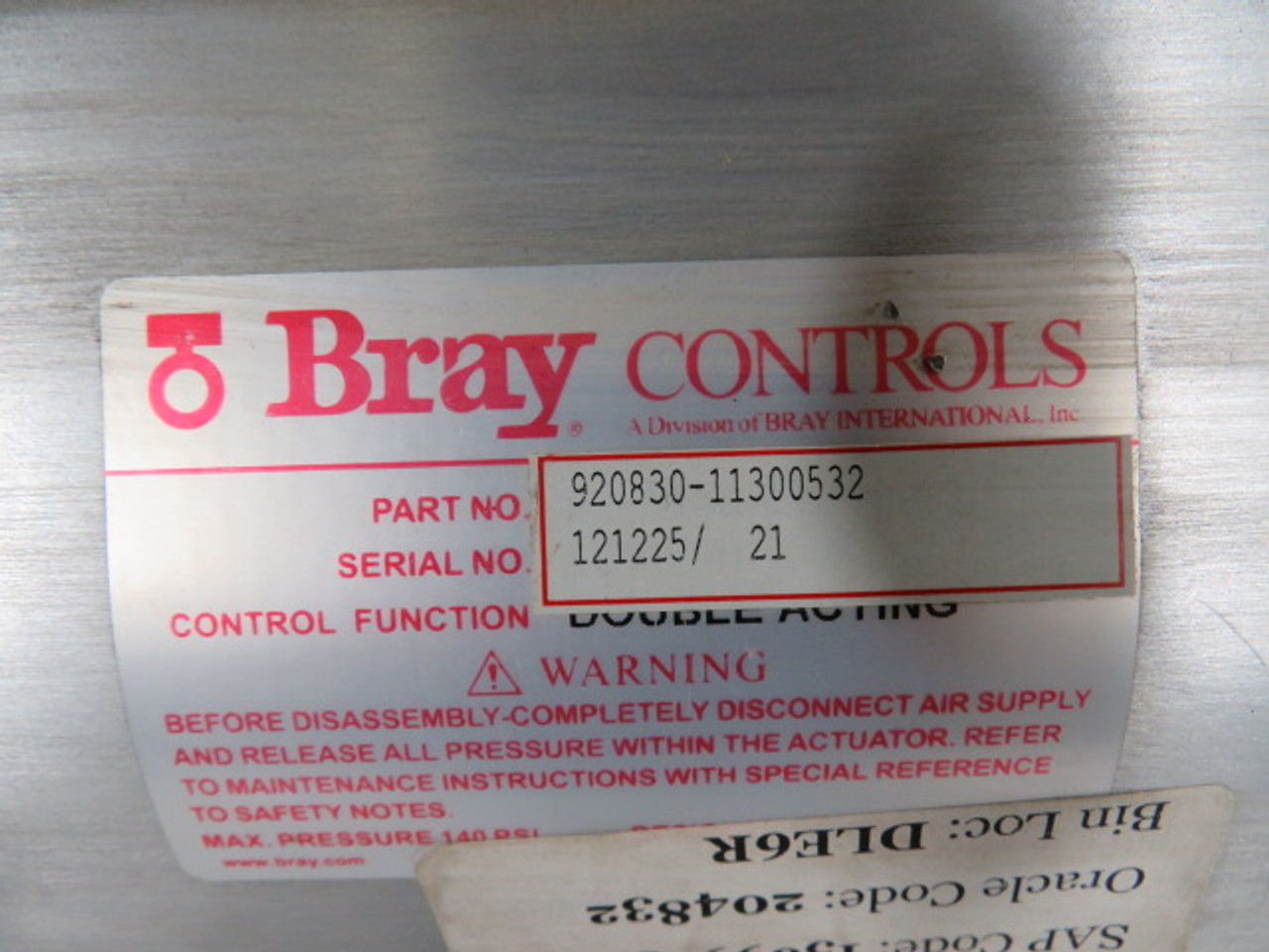 Bray 920830-11300532 Double Acting Actuator w/2-1/5" FlowTek F2A3720 ! NOP !