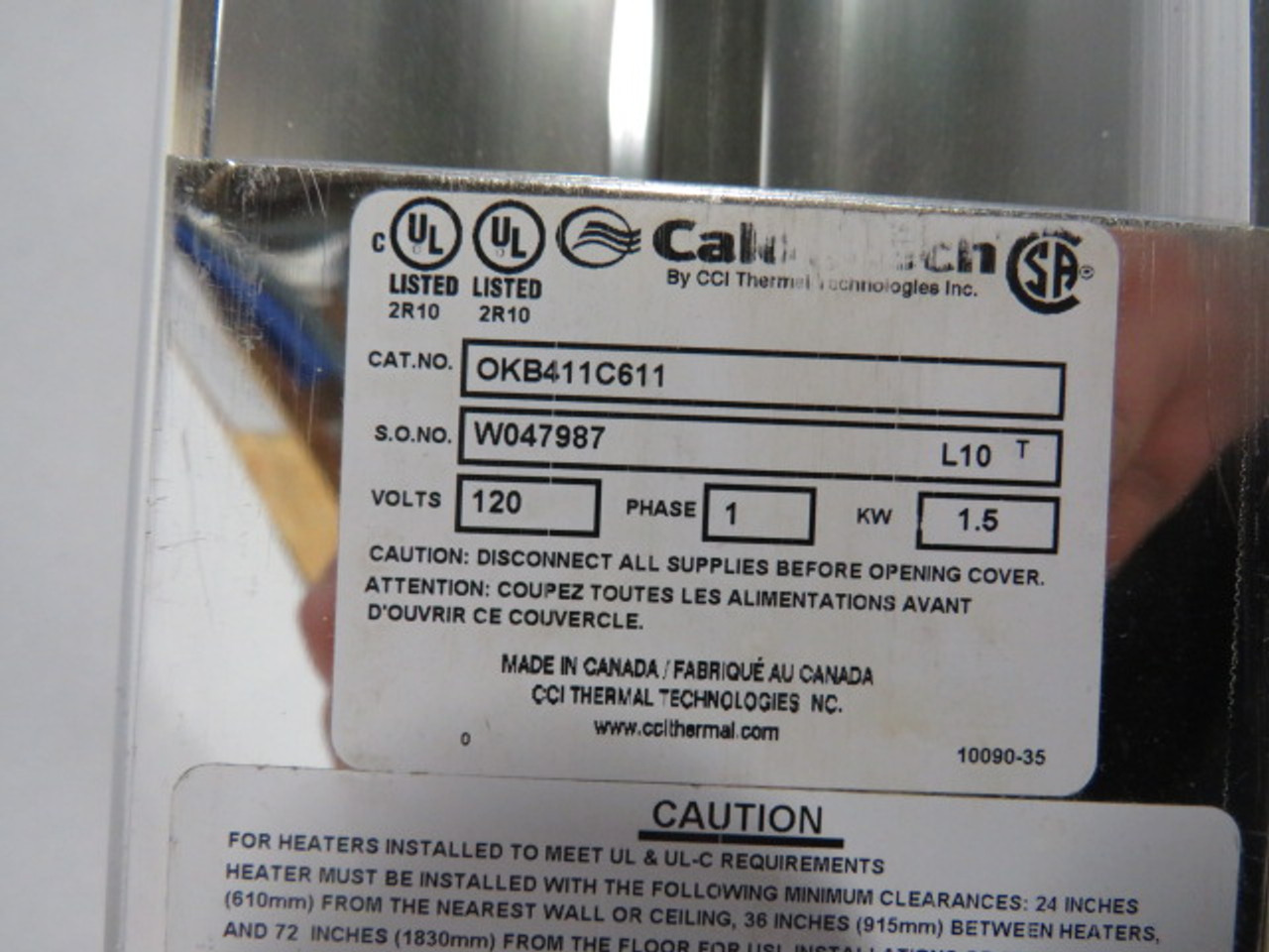 Caloritech OKB411C611 Radiant Heater 32" Heating Section 120V 1Ph 1.5W USED