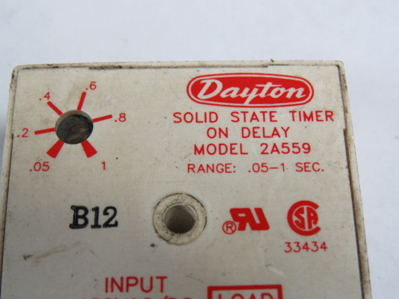 Dayton 2A559 Solid State Timer on Delay .05-1 Sec 120VAC 1A USED