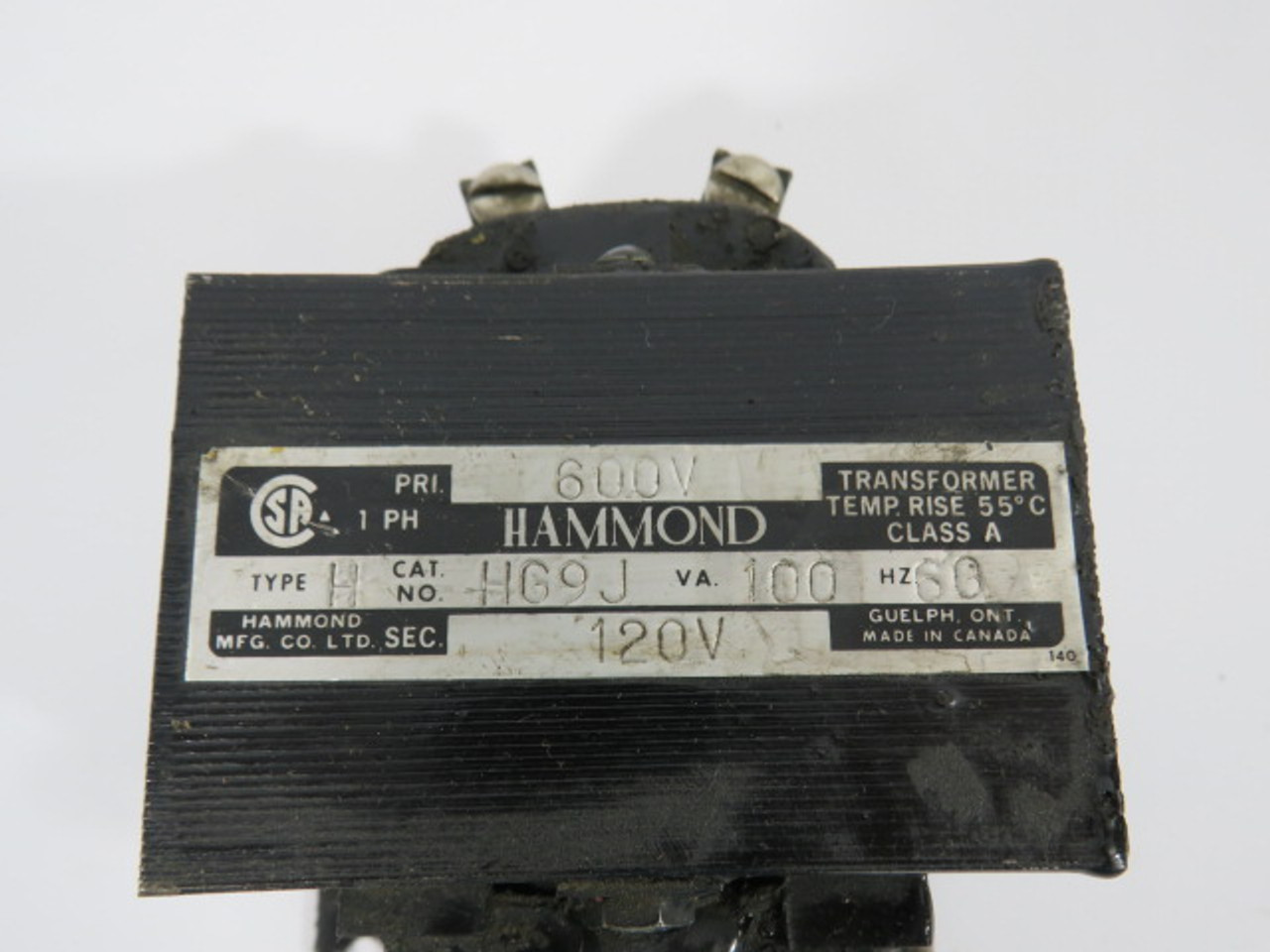 Hammond HG9J Transformer 100VA Pri. 600V Sec. 120V 1Ph 60Hz USED