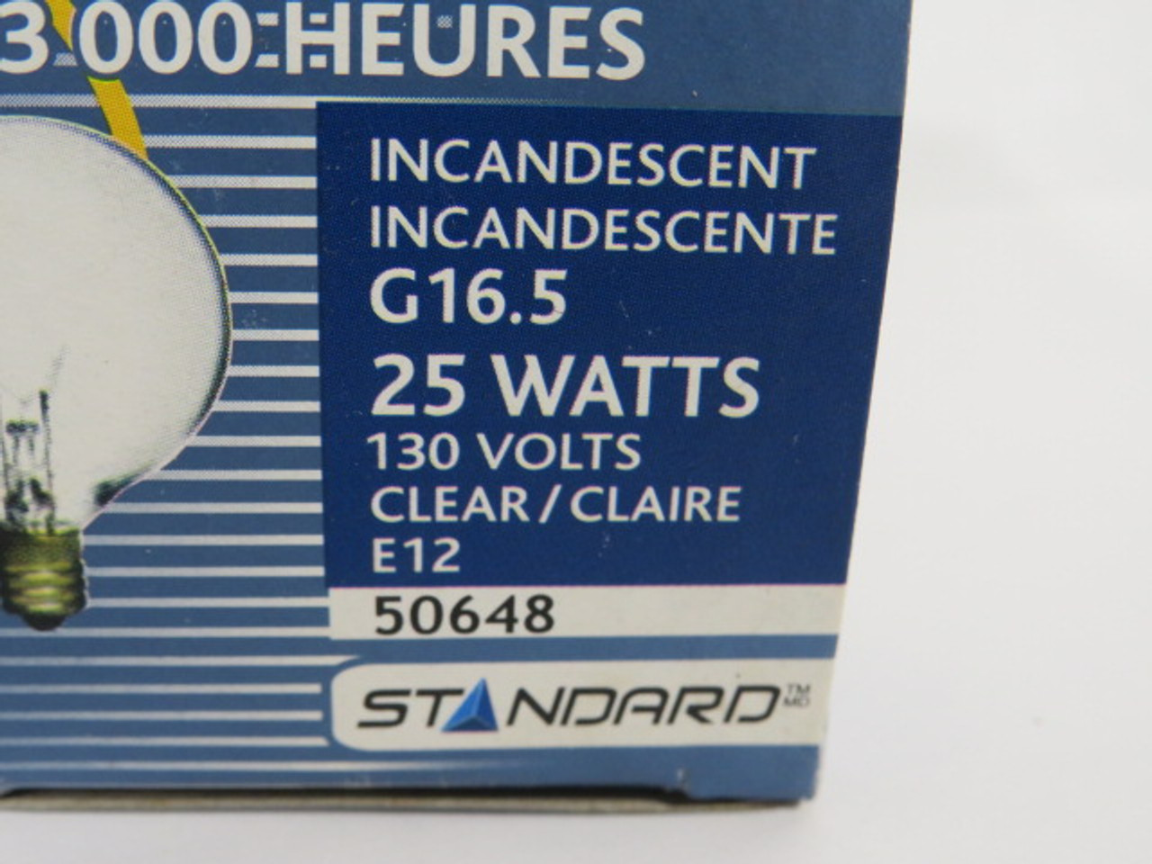 Standard 50648 G16.5 Clear Incandescent Bulb 25W 130V 3000Hrs. ! NEW !