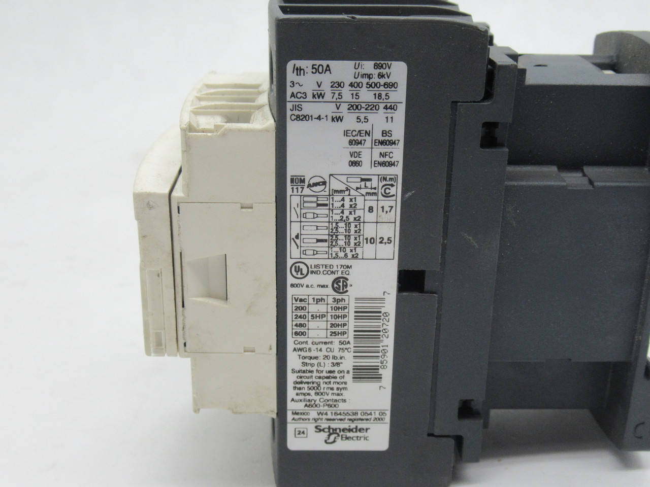 Telemecanique LC1D32G7 Contactor 3-Pole 3NO 120V 50/60HZ USED