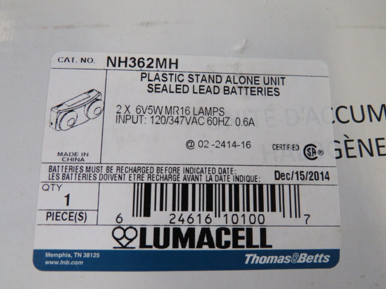 Lumacell NH362MH Twin Head Battery Unit 120/347V 0.6A 60Hz NO BATTERY ! NEW !