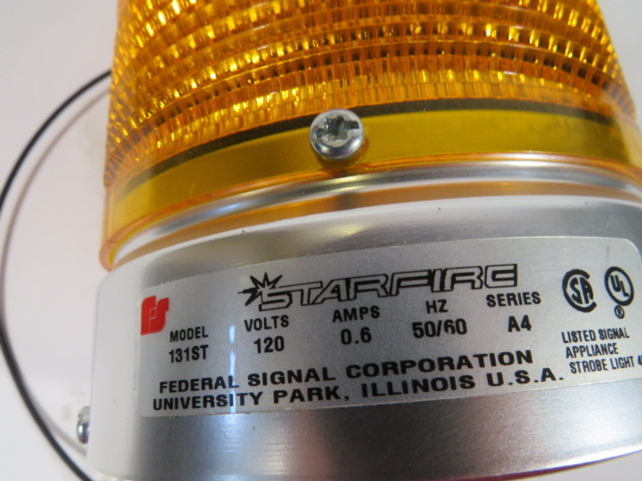 Federal Signal 131ST-120A Amber StarFire Strobe Warning Light 120V@.6A USED