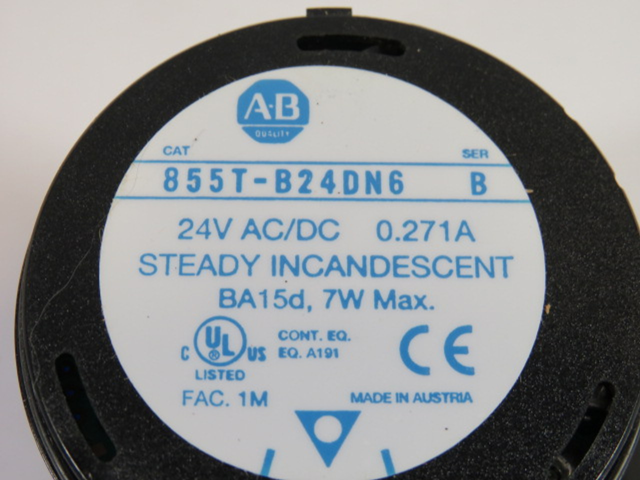 Allen-Bradley 855T-B24DN6 Ser B Blue Stack Light w/ Cap 24VAC/DC 0.271A USED