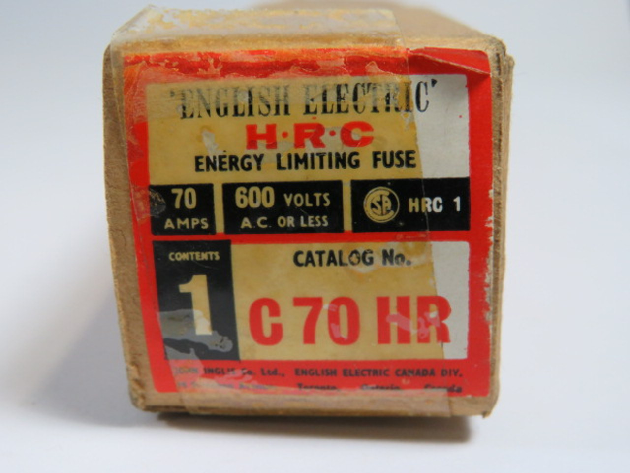 English Electric C70HR Energy Limiting Fuse 70A 600VAC ! NOS !