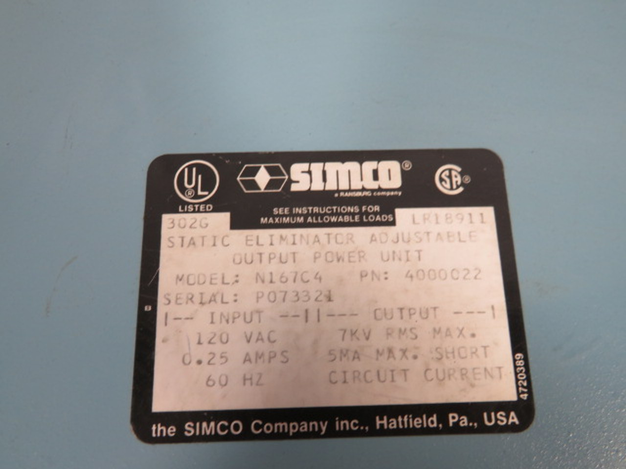 Simco N167C4 Static Eliminator Adjustable Unit *Damage to Components* ! AS IS !