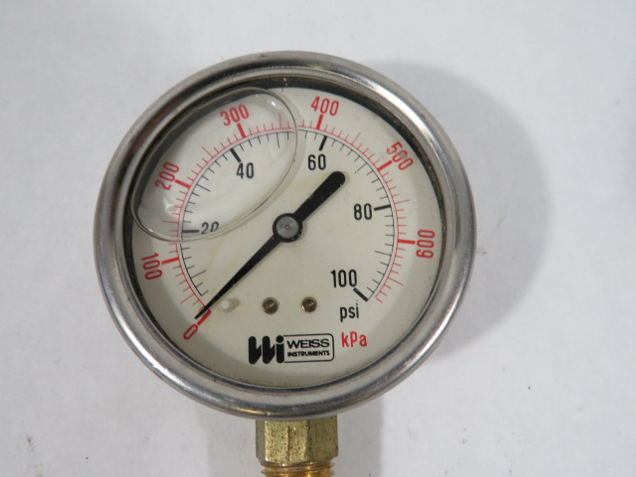 Weiss LF251-100-4L 0-700kPA 0-100psi Liquid-Filled Pressure Gauge USED