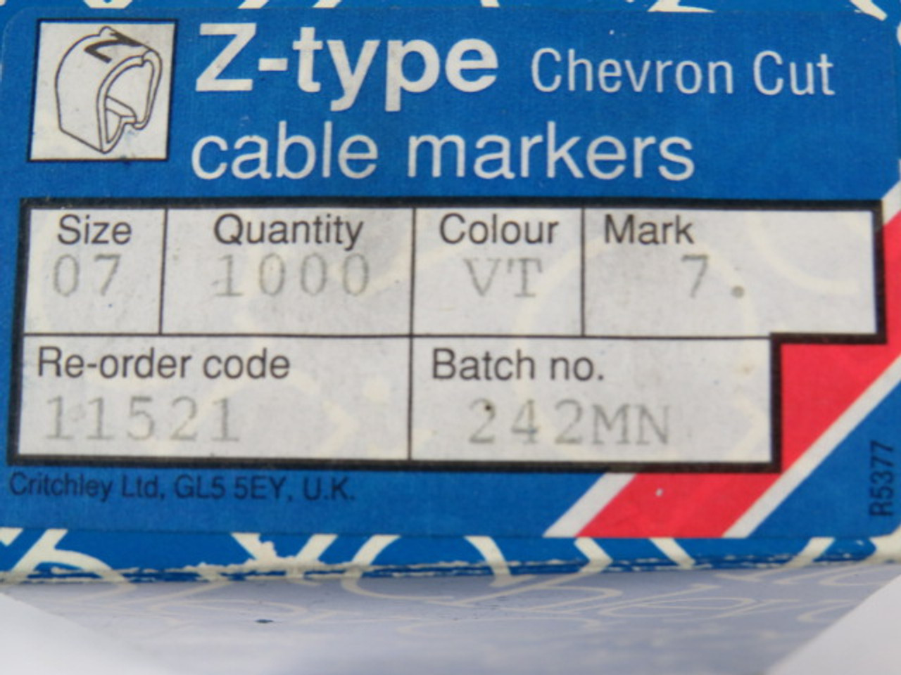 Critchley 11521707 Violet Cable Marker #7 Z7 Chevron Cut 900-Pack ! NEW !