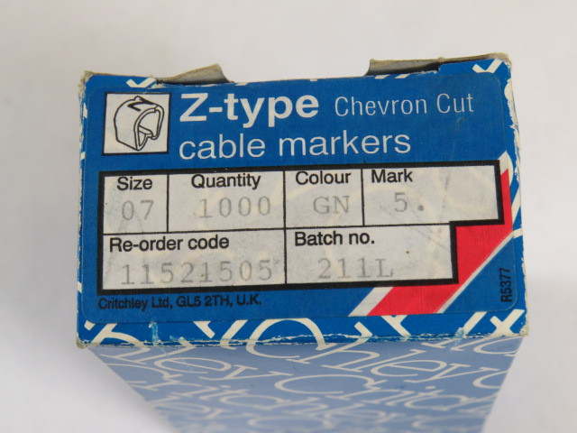 Critchley 11521505 Green Cable Markers #5 Z7 Chevron Cut 1000-Pack  NEW
