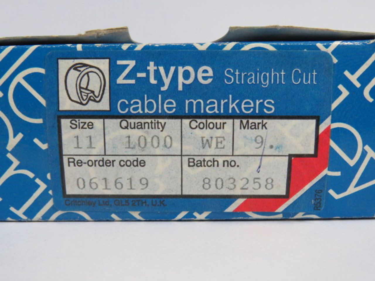 Critchley 06161909 White Cable Marker #9 Z11 Straight Cut 200-Pack ! NEW !