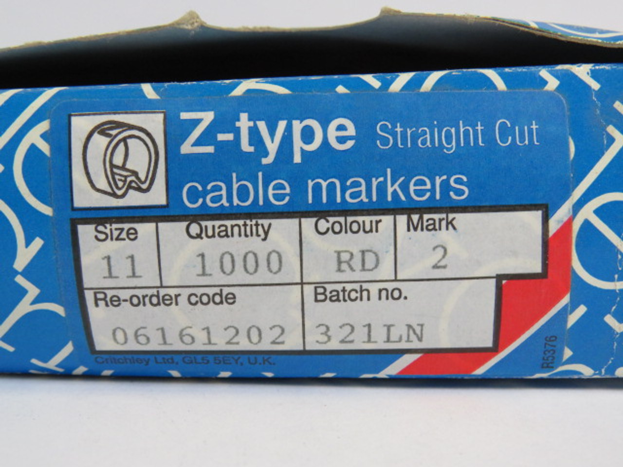 Critchley 06161202 Red Cable Marker #2 Z11 Straight Cut 1000-Pack ! NEW !