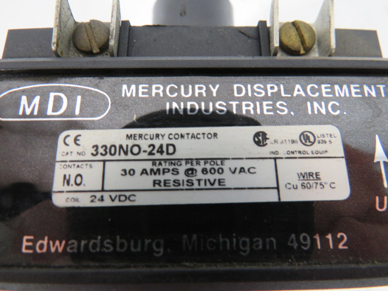 MDI 330NO-24D Mercury Contactor 24VDC N/O 30A@600VAC Per Pole USED