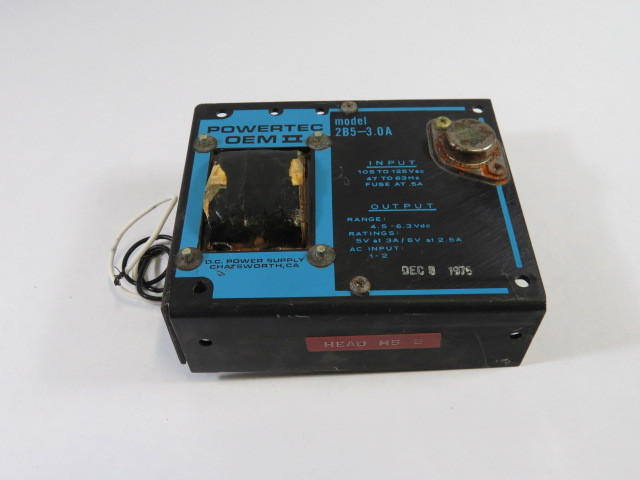 Powertec 2B5-3.0A Power Supply 105-125VAC 47-63HZ .5A USED