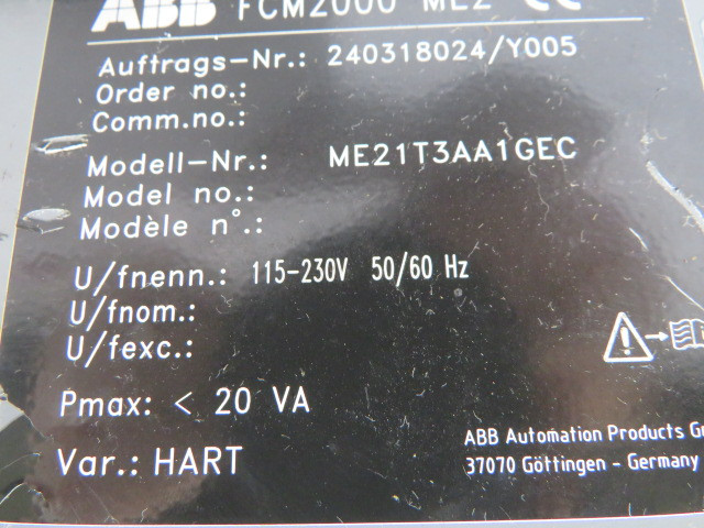 ABB ME21T3AA1GEC FCM2000-ME2 Mass Flow Meter Control Panel 115-230V USED