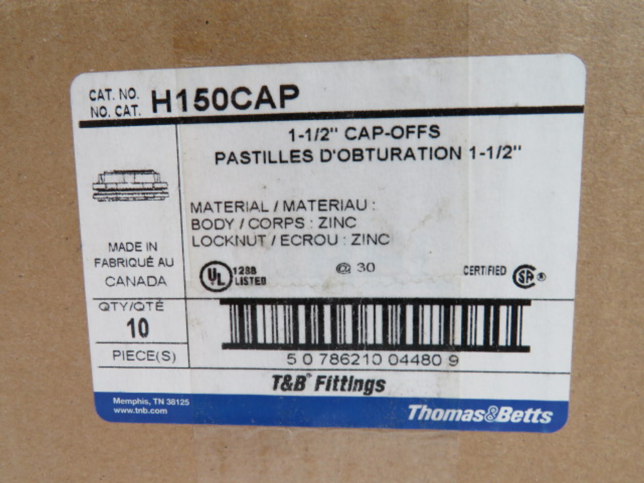 Thomas & Betts H150CAP 1-1/2" Zinc Cap-Offs Pack of 10 ! NEW !