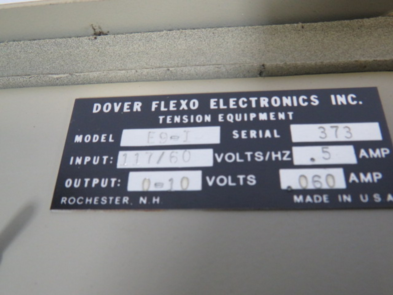 Dover Flexo E9-I Tension Control System 117/60V .5A USED