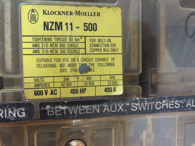 Klockner Moeller NZM11-500 Circuit Breaker 600VAC 400A 3P *Condition* ! AS IS !