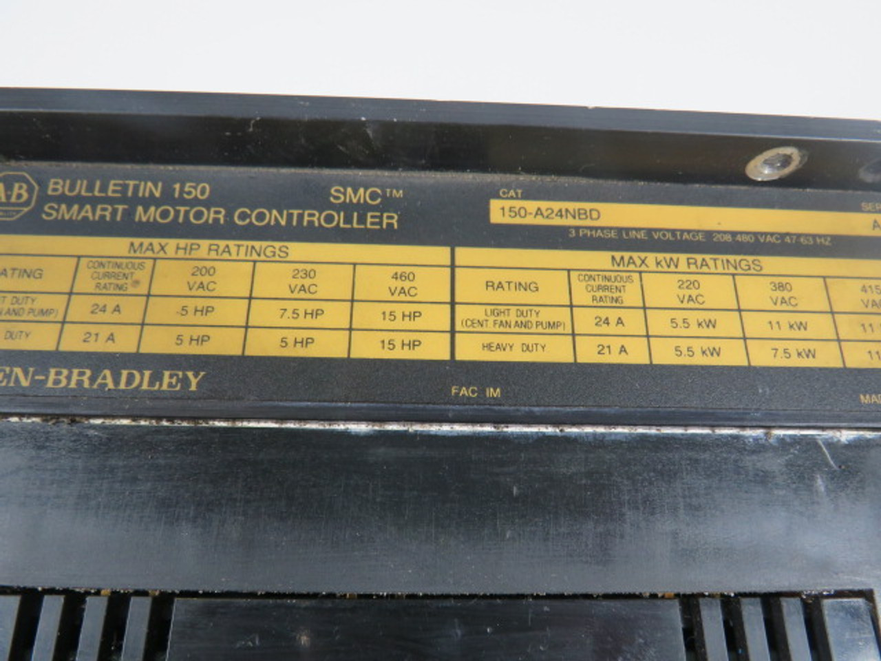 Allen-Bradley 150-A24NBD SMC Plus Smart Motor Controller 5-15HP 480VAC USED