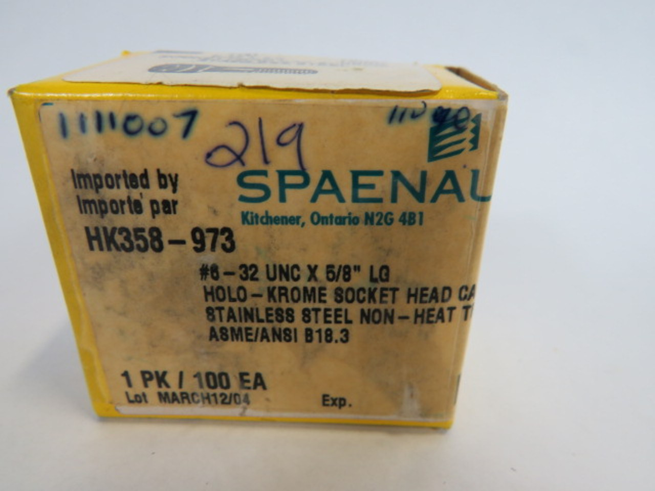 Spaenaur HK358-973 #6-32 UNCX5/8" L Socket Head Cap Screw 100 Pack ! NEW !