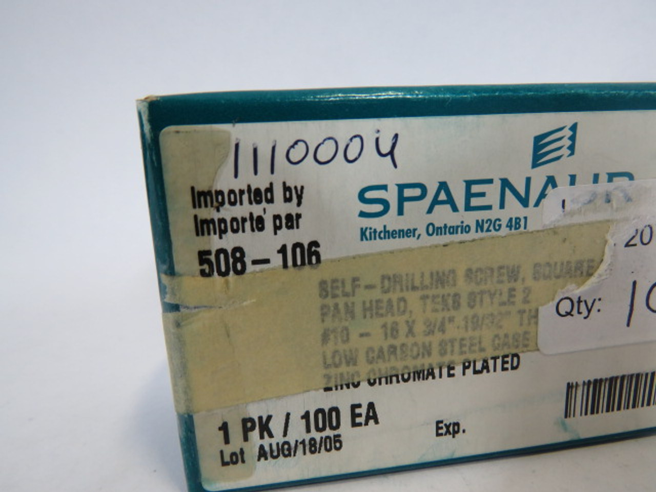 Spaenaur 508-106 Zinc Steel Self-Drilling Screw Square Pan Head 100-Pack ! NEW !