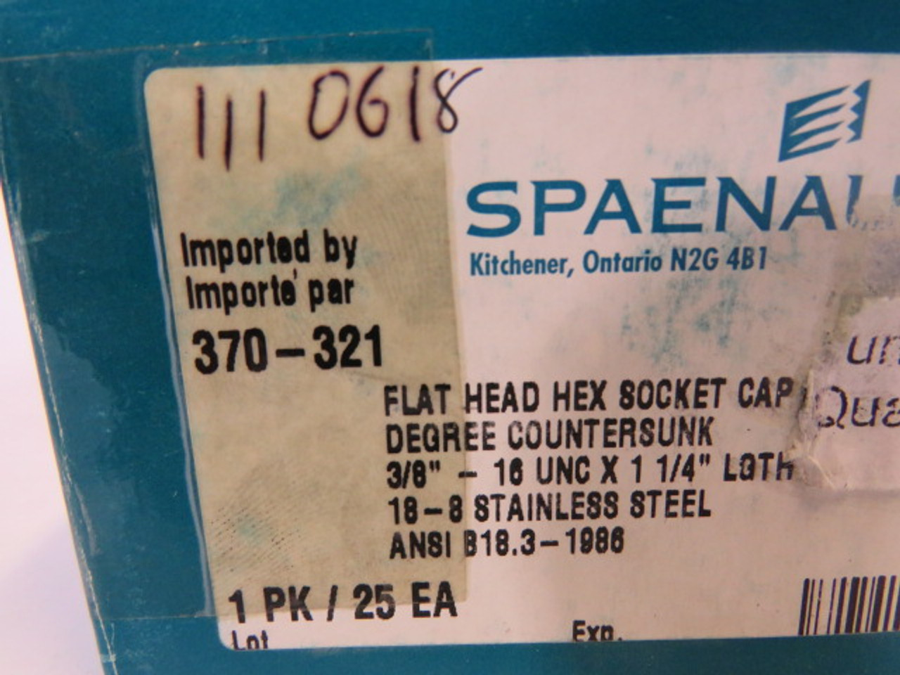 Spaenaur 370-321 SS Flat Head Hex Socket Cap Countersunk Screw Lot of 21 ! NEW !