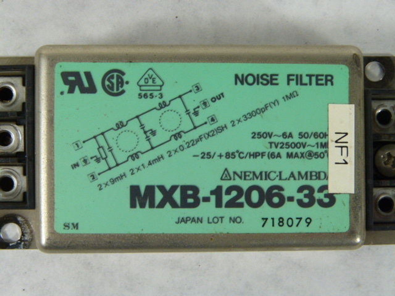 Nemic Lambda MXB-1206-33 Noise Filter 250VAC 6amp USED