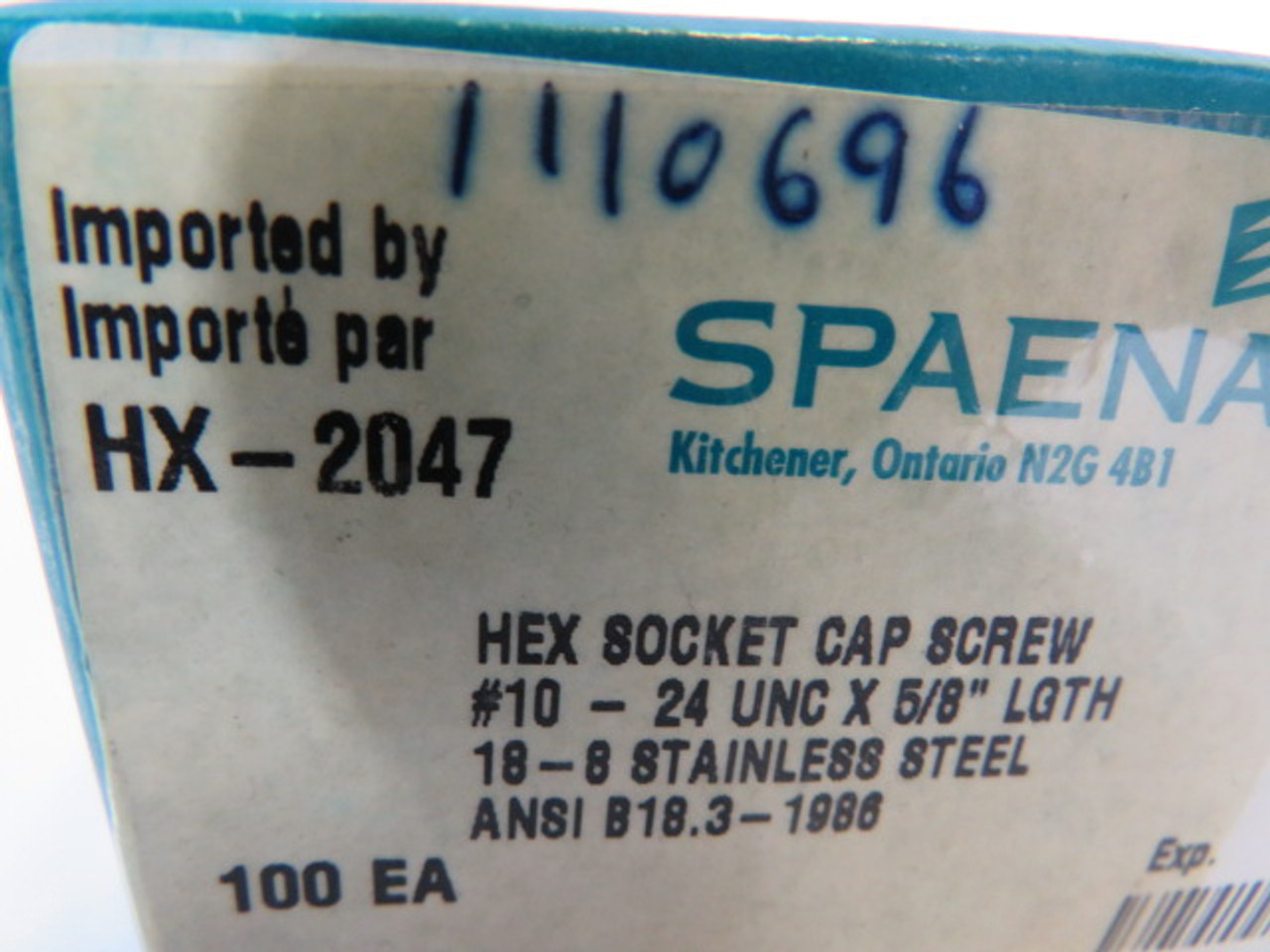 Spaenaur HX-2047 SS Hex Socket Cap Screw 100-Pack ! NEW !