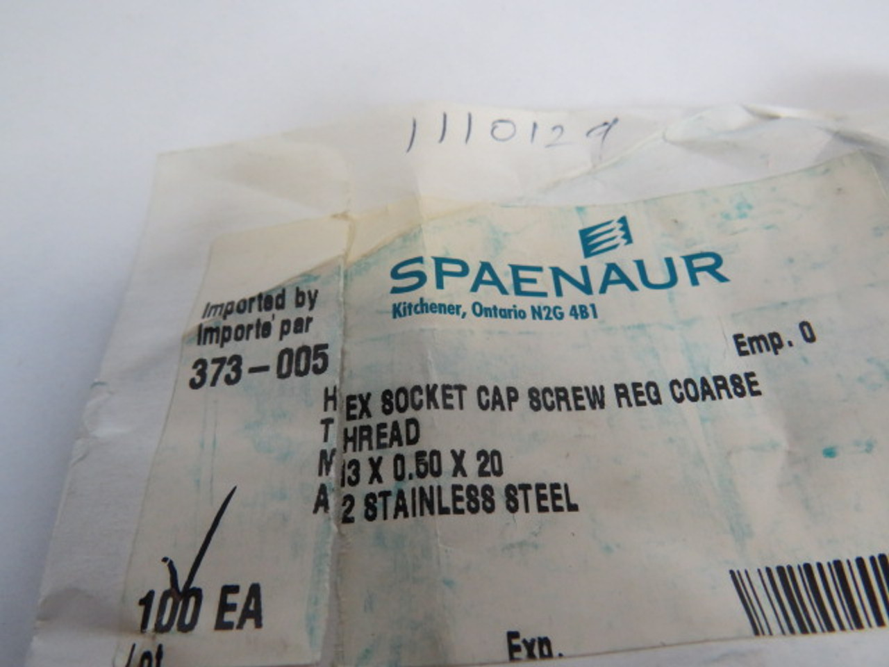 Spaenaur 373-005 SS Hex Socket Cap Screw Coarse Thread 100-Pack ! NWB !