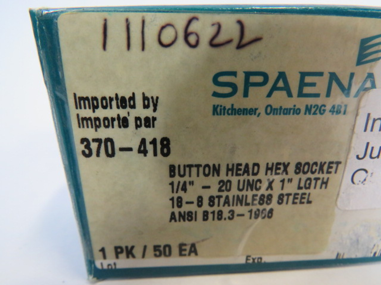 Spaenaur 370-418 SS Button Head Hex Socket 50-Pack ! NEW !