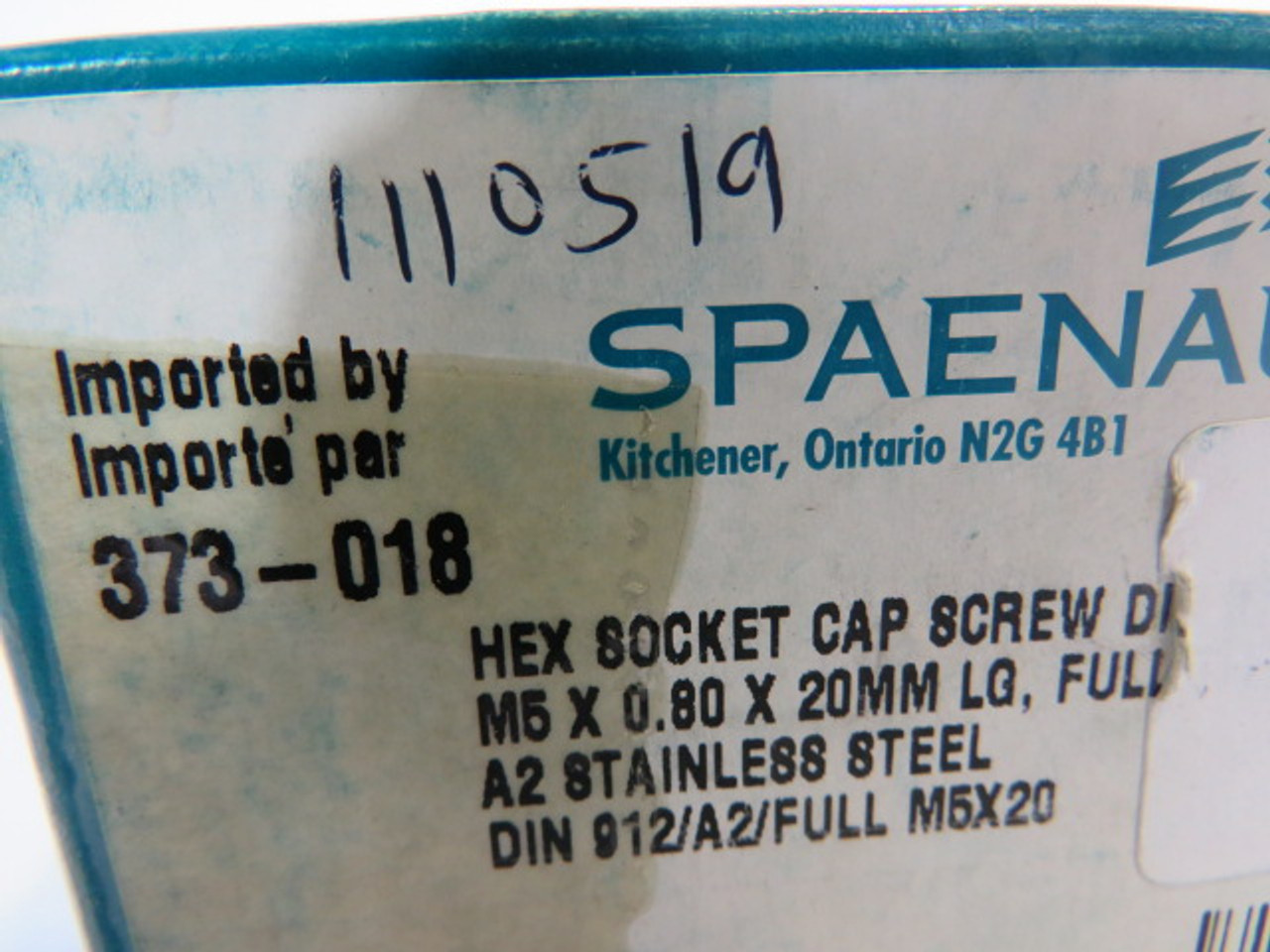 Spaenaur 373-018 SS Hex Socket Cap Screw Full Thread Lot of 23 ! NEW !