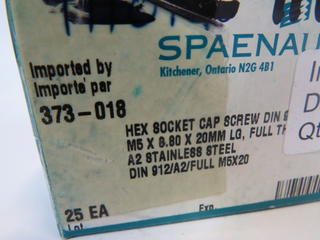 Spaenaur 373-018 SS Hex Socket Cap Screw Full Thread 25-Pack ! NEW !