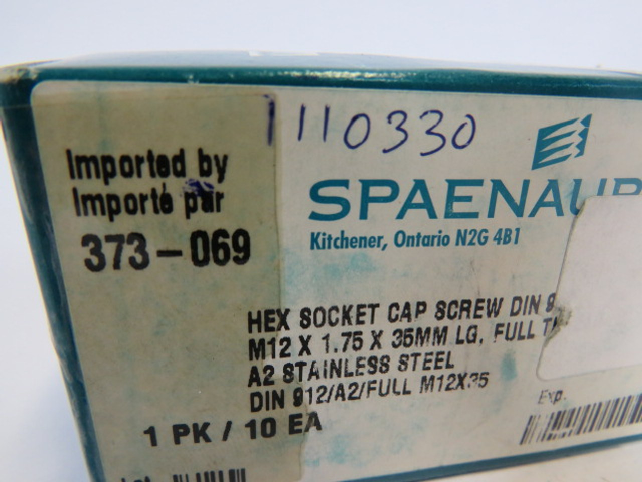 Spaenaur 373-069 SS Hex Socket Cap Screw Full Thread 10-Pack ! NEW !