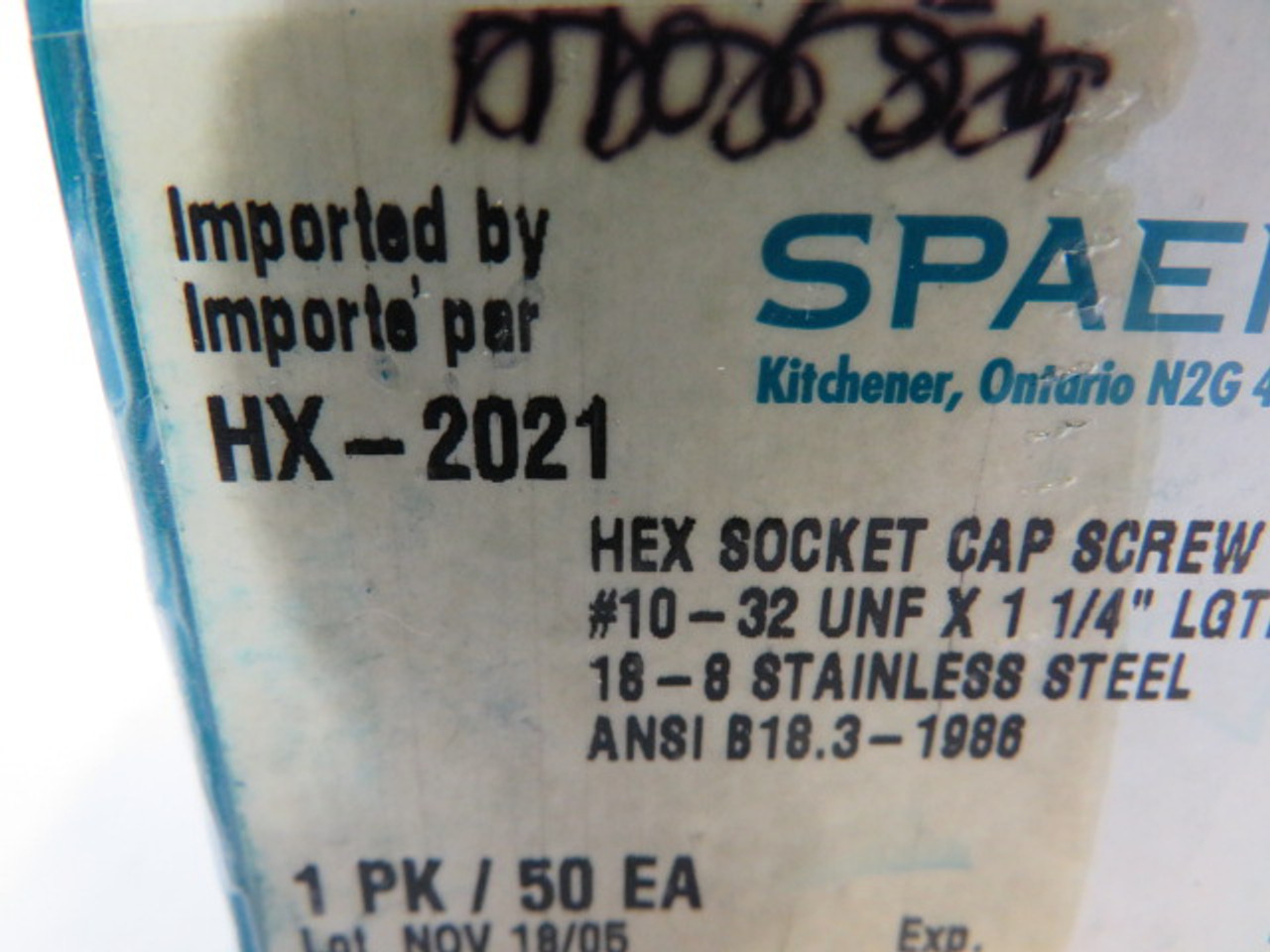 Spaenaur HX-2021 SS Hex Socket Cap Screw 50-Pack ! NEW !