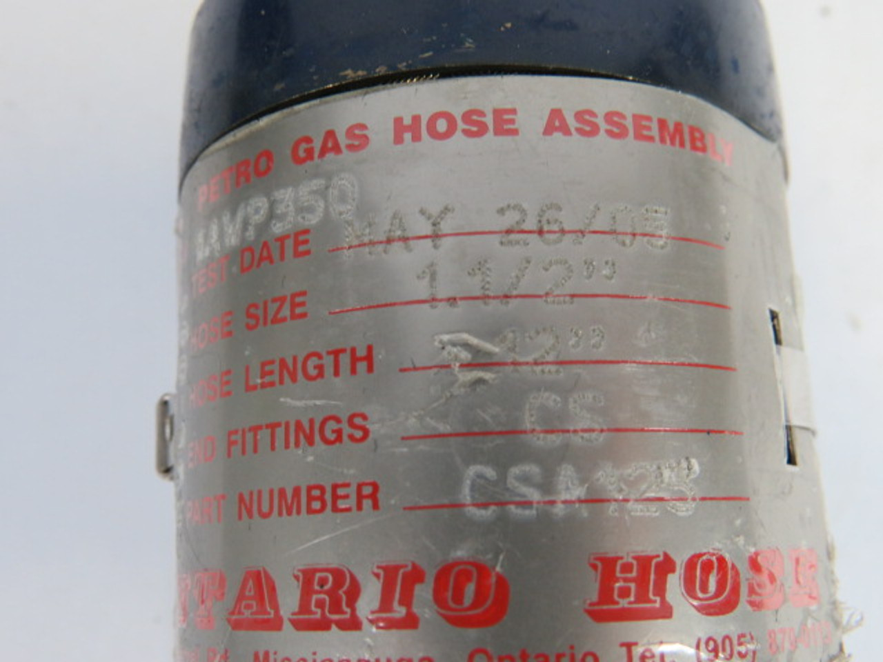 Ontario Hose CSA125 Gas Hose Assembly 1-1/2"Dia 12"L CS USED