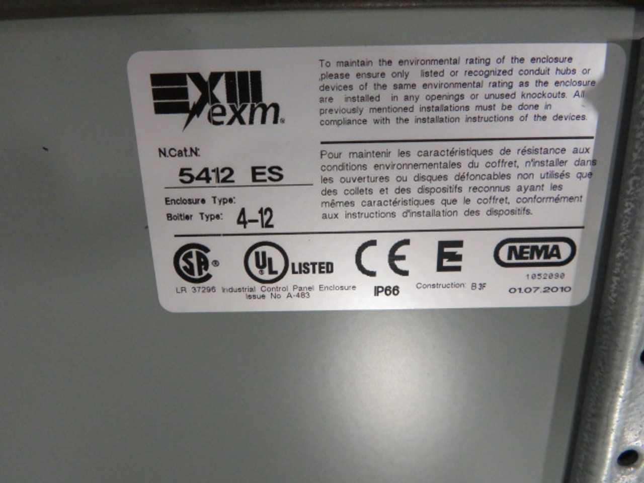 EXM 5412-ES-242010 Wall Mount Enclosure *Missing Key* 24"Lx20"Wx10"H USED