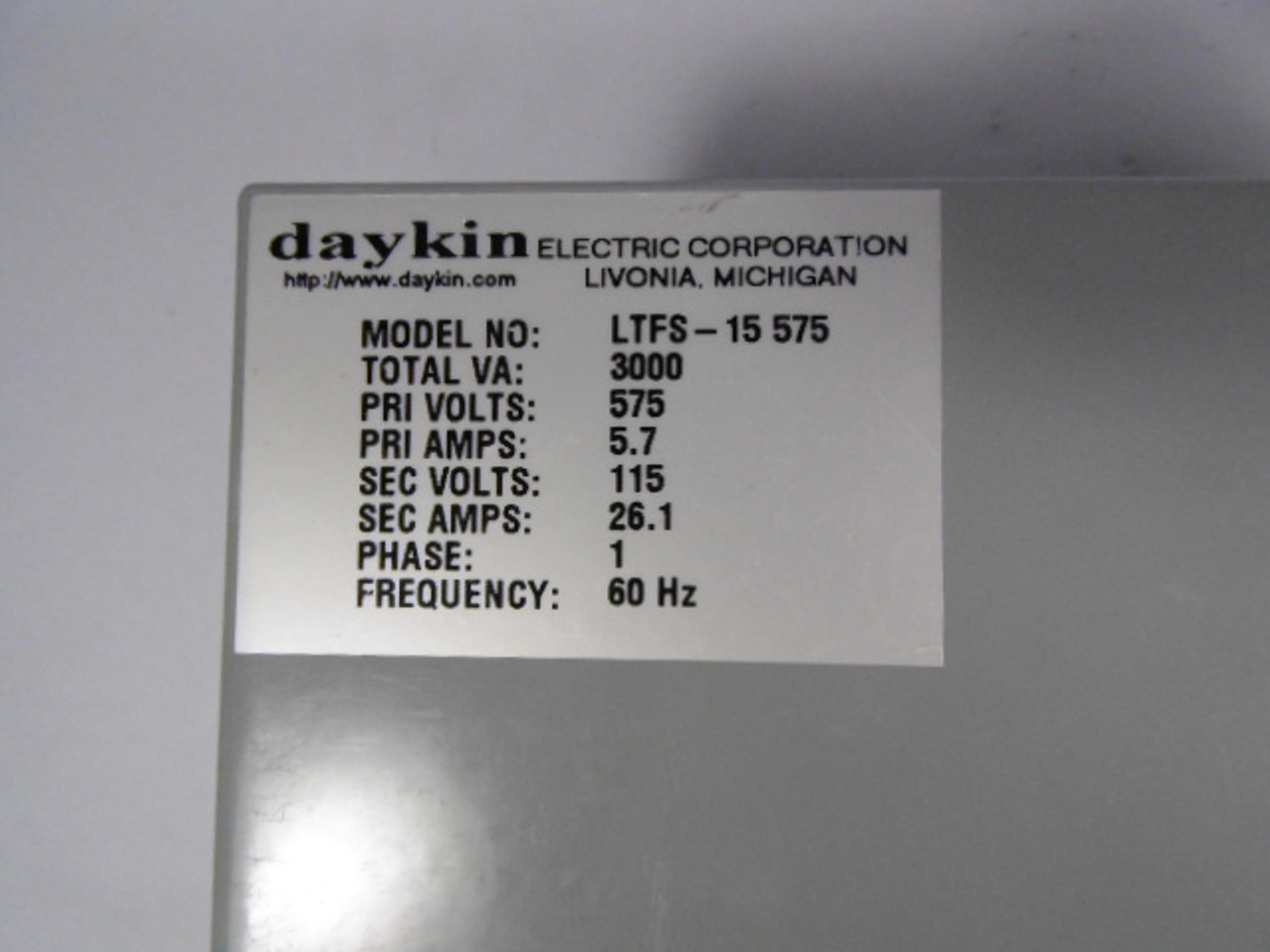 Daykin LTFS-15-575 Transformer Disconnect 575V 3000VA USED