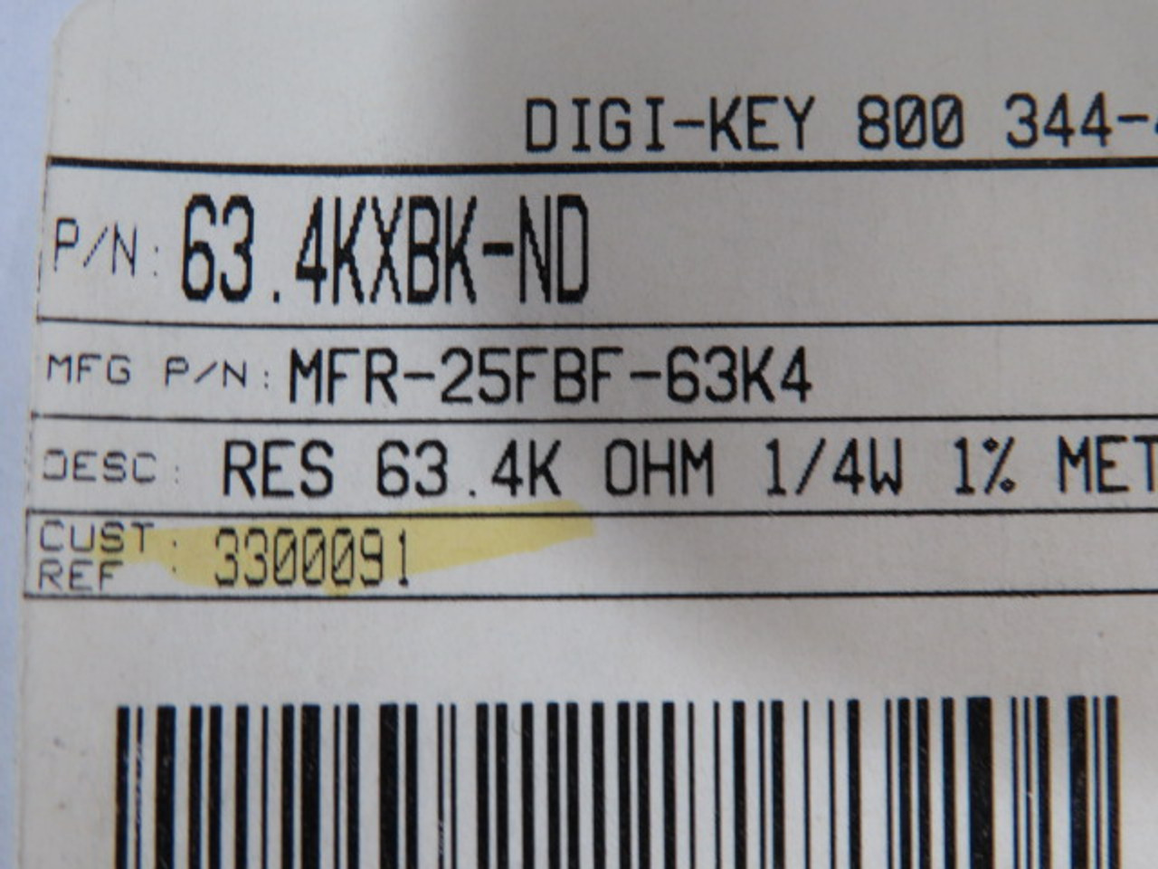 Yageo MFR-25FBF-63K4 Resistor 63.4Ohm 0.25W 1% Lot of 8 ! NOP !