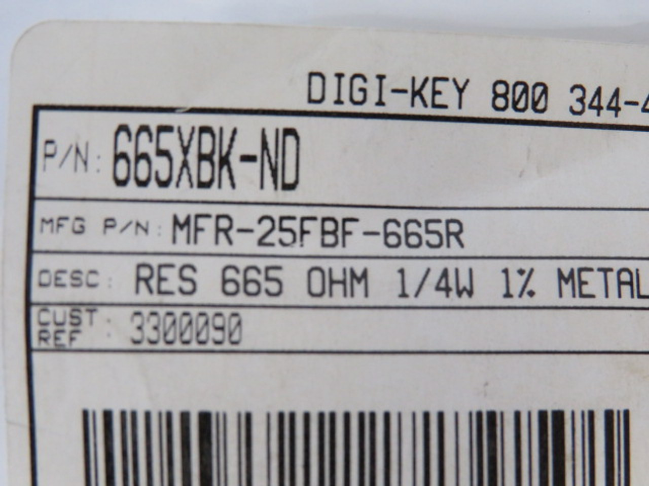 Yageo MFR-25FBF-665R Resistor 655Ohm 0.25W 1% Lot of 10 NOP