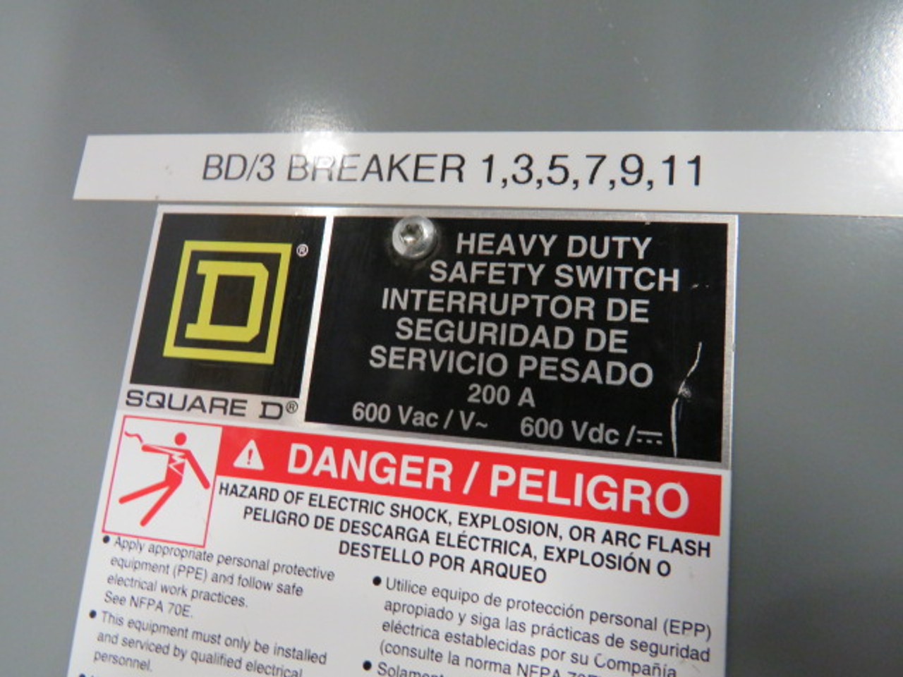 Square D HU364 Non-Fusible Disconnect Switch 200A 600VAC/DC Single Throw USED