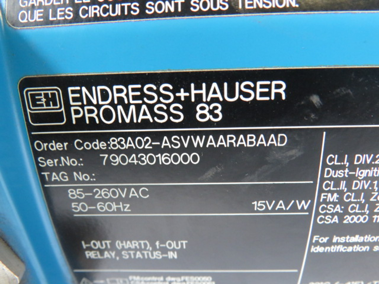 Endress+Hauser 83A02-ASVWAARABAAD Flow Meter USED