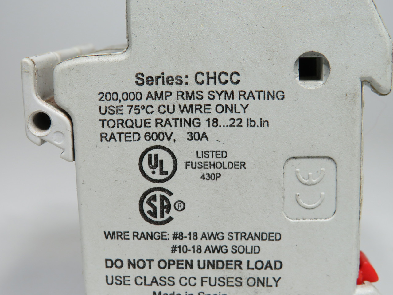 Bussmann CHCC3DI Indicating Fuse Holder 3-Pole 30A 600V USED